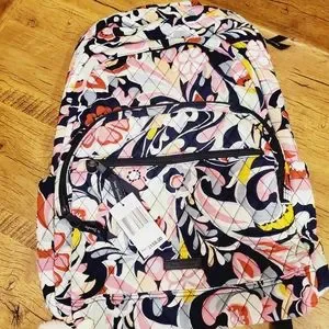 Vera Bradley large Essential Backpack Mod Paisley Pink Black White Cotton New Vera Bradley Mod Paisley Pattern Essential Backpack | eBay main image 4